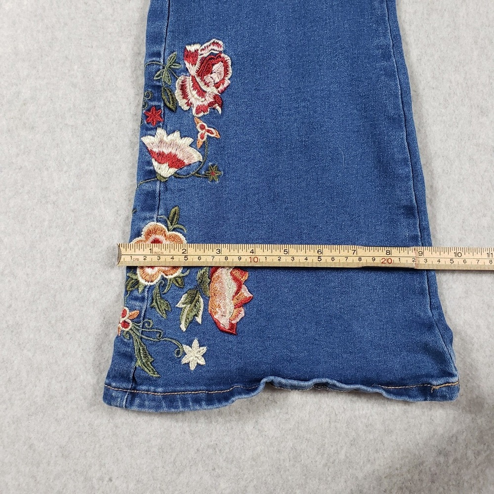 Bambos Original Denim Juniors 11 Embroidered Floral Flare Leg Jeans Boho Y2K - Picture 11 of 13